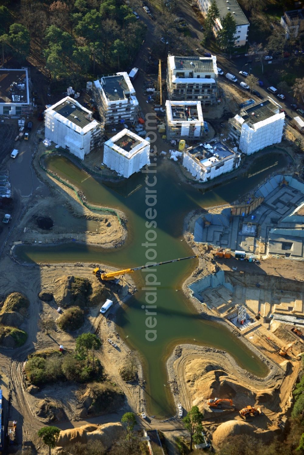 Berlin from the bird's eye view: Building construction residential complex Five morning Dahlem Urban Village of STOFANEL group in Berlin