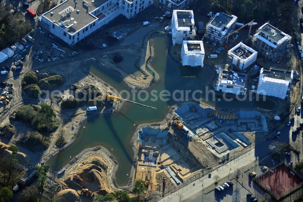 Aerial photograph Berlin - Building construction residential complex Five morning Dahlem Urban Village of STOFANEL group in Berlin