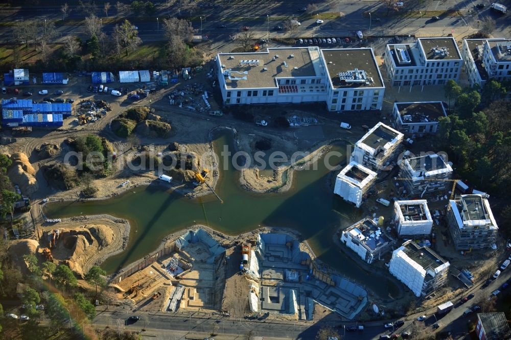 Berlin from the bird's eye view: Building construction residential complex Five morning Dahlem Urban Village of STOFANEL group in Berlin