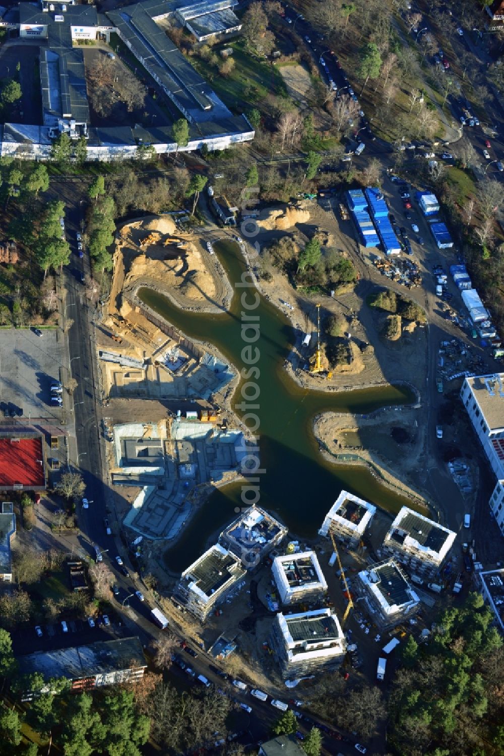 Berlin from above - Building construction residential complex Five morning Dahlem Urban Village of STOFANEL group in Berlin