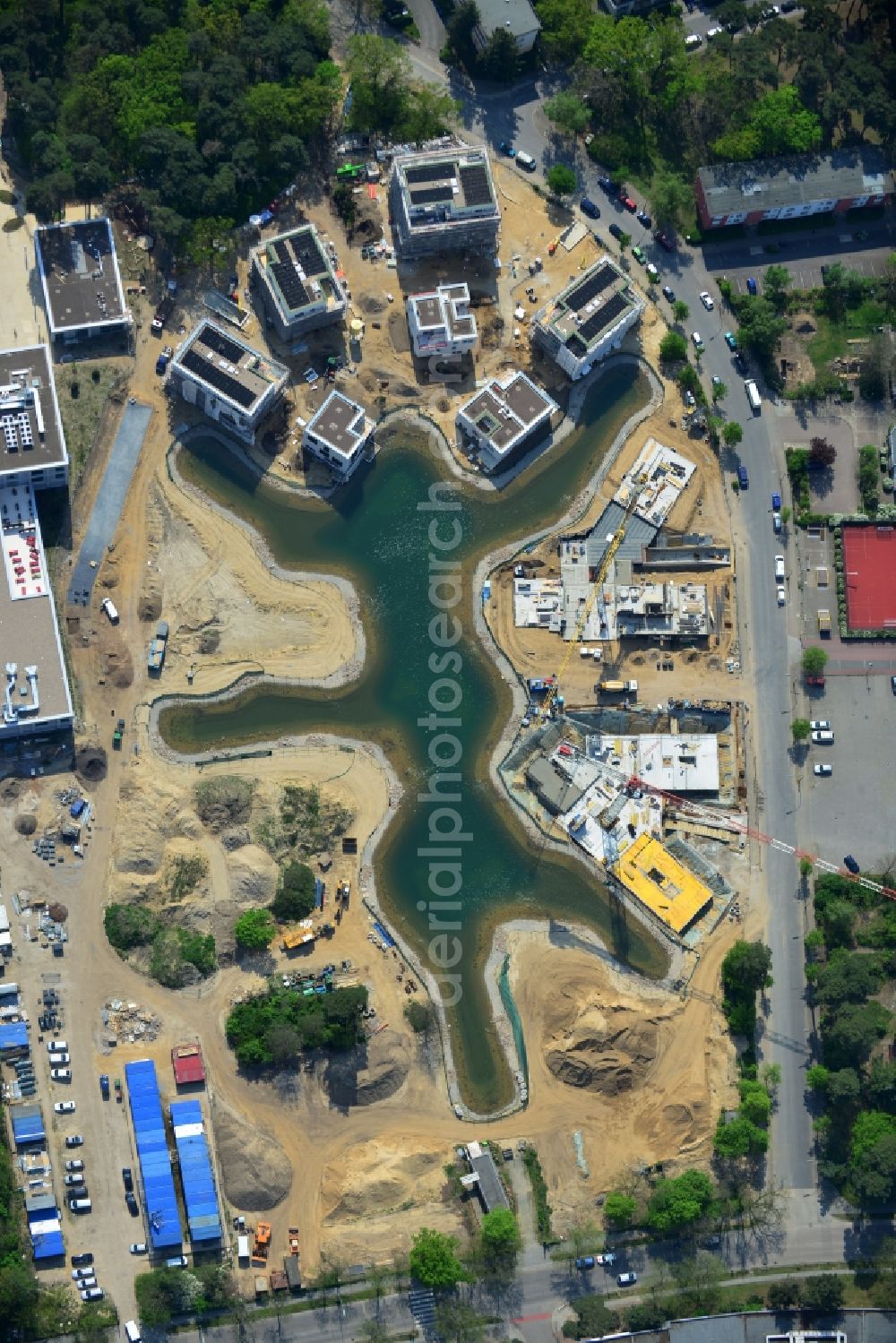 Berlin Dahlem from above - Building construction residential complex Five morning Dahlem Urban Village of STOFANEL group in Berlin