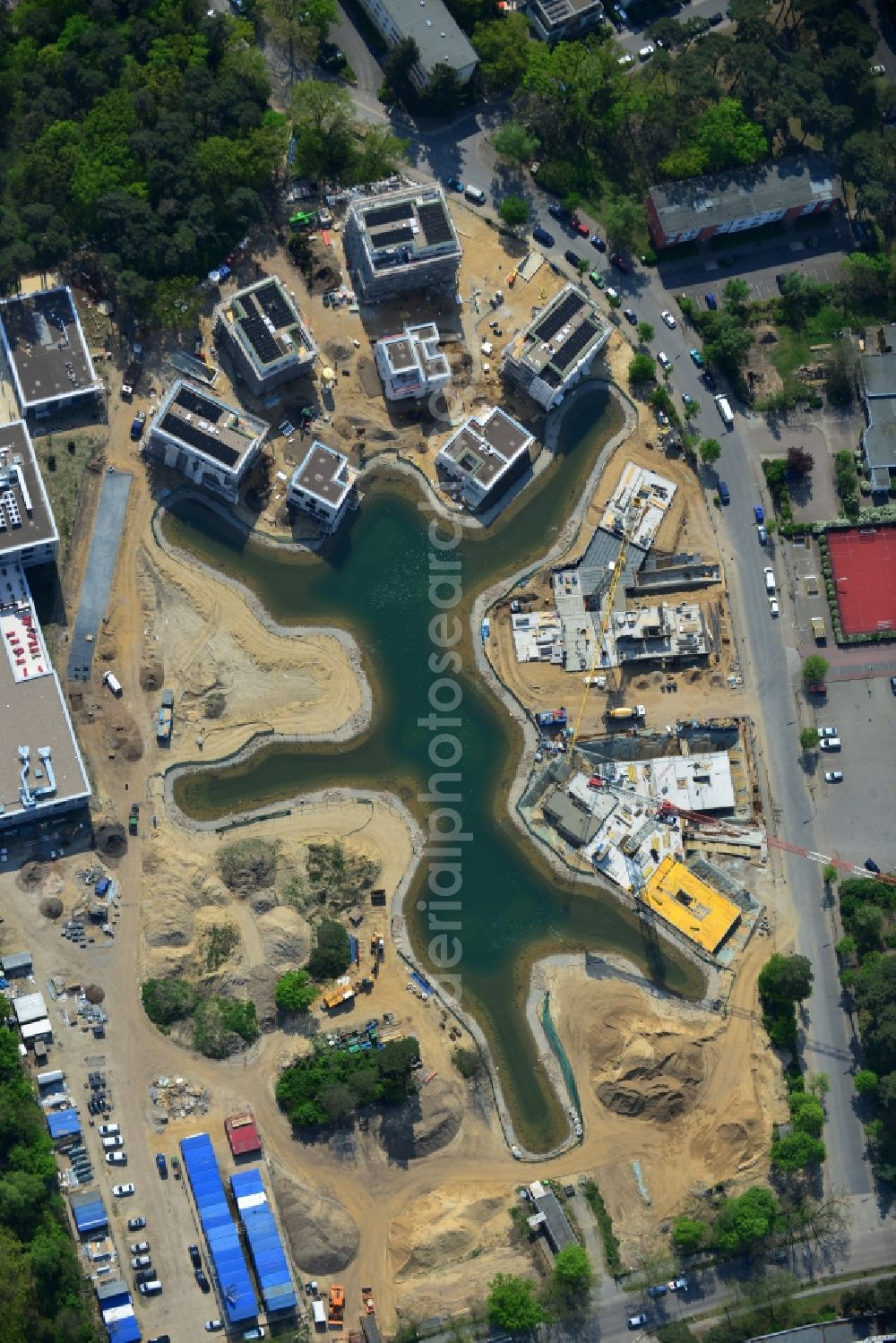 Aerial photograph Berlin Dahlem - Building construction residential complex Five morning Dahlem Urban Village of STOFANEL group in Berlin