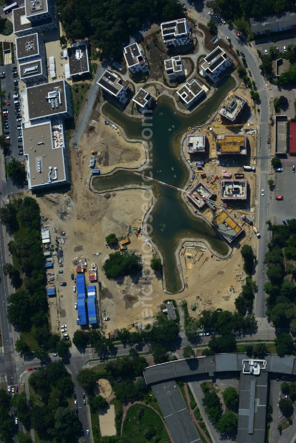 Berlin from above - Building construction residential complex Five morning Dahlem Urban Village of STOFANEL group in Berlin