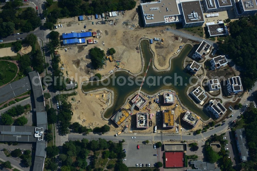 Berlin from the bird's eye view: Building construction residential complex Five morning Dahlem Urban Village of STOFANEL group in Berlin