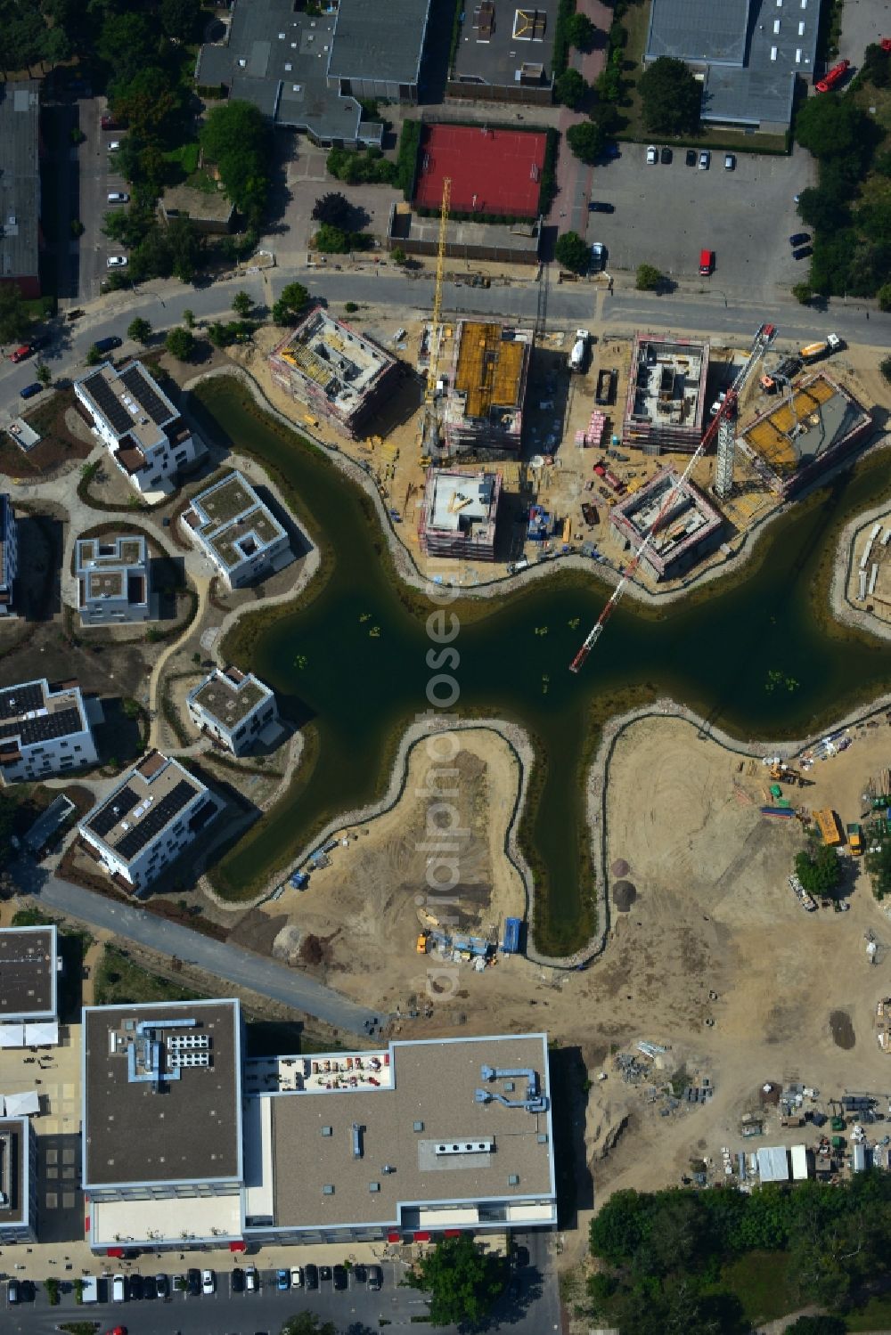 Aerial image Berlin - Building construction residential complex Five morning Dahlem Urban Village of STOFANEL group in Berlin