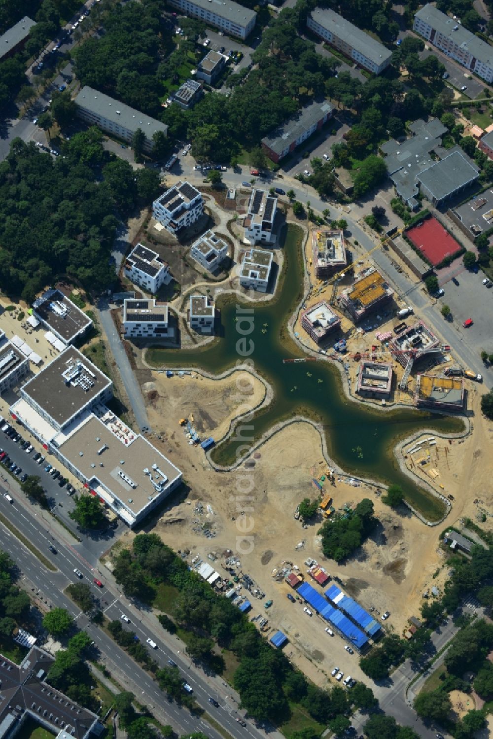 Berlin from above - Building construction residential complex Five morning Dahlem Urban Village of STOFANEL group in Berlin