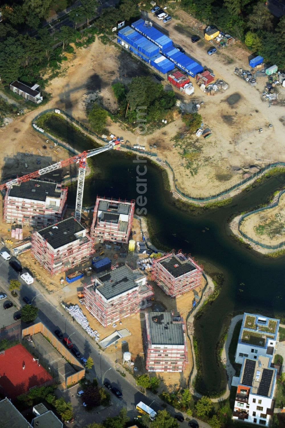 Aerial image Berlin - Building construction residential complex Five morning Dahlem Urban Village of STOFANEL group in Berlin