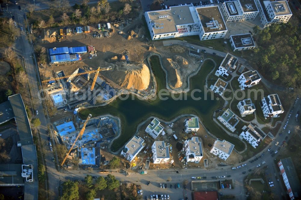 Aerial photograph Berlin - Building construction residential complex Five morning Dahlem Urban Village of STOFANEL group in Berlin