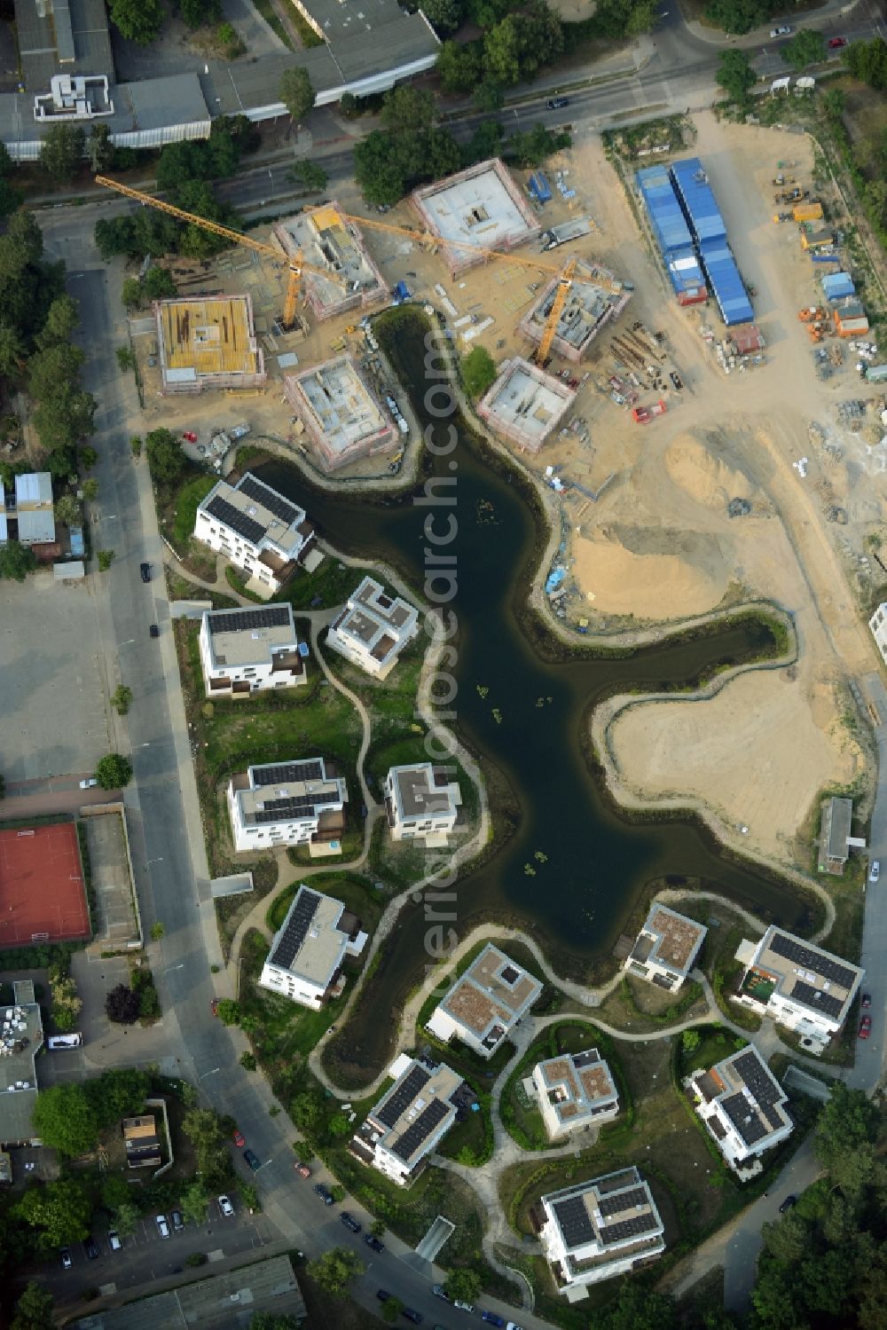 Berlin from above - Building construction residential complex Five morning Dahlem Urban Village of STOFANEL group in Berlin