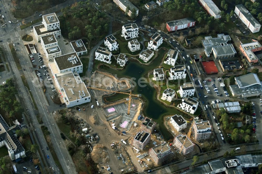 Berlin from the bird's eye view: Building construction residential complex Five morning Dahlem Urban Village of STOFANEL group in Berlin