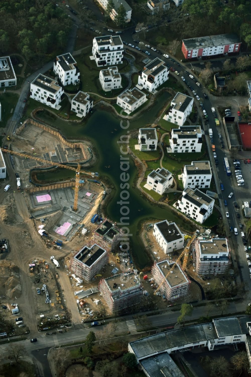 Aerial image Berlin - Building construction residential complex Five morning Dahlem Urban Village of STOFANEL group in Berlin