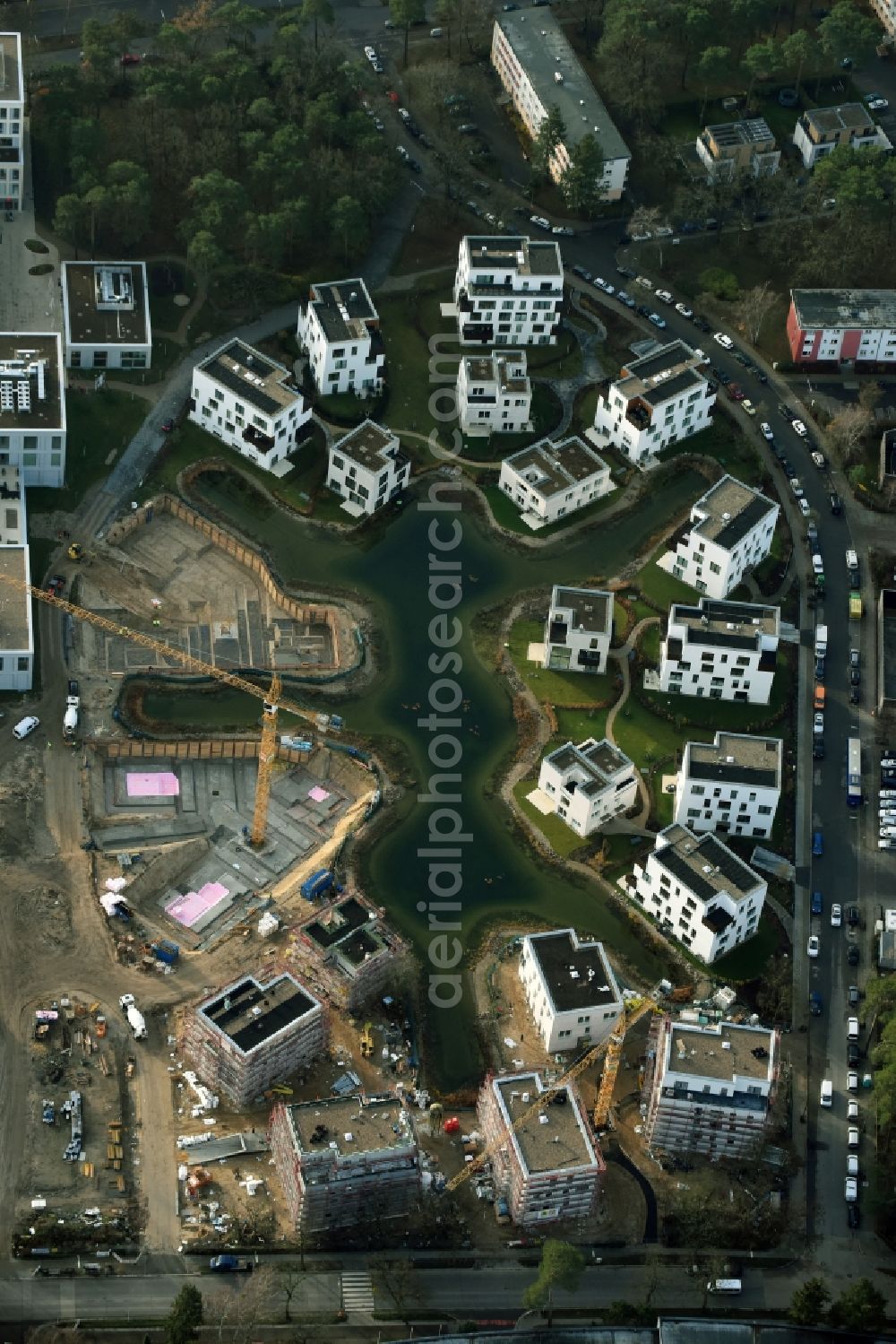 Aerial photograph Berlin - Building construction residential complex Five morning Dahlem Urban Village of STOFANEL group in Berlin