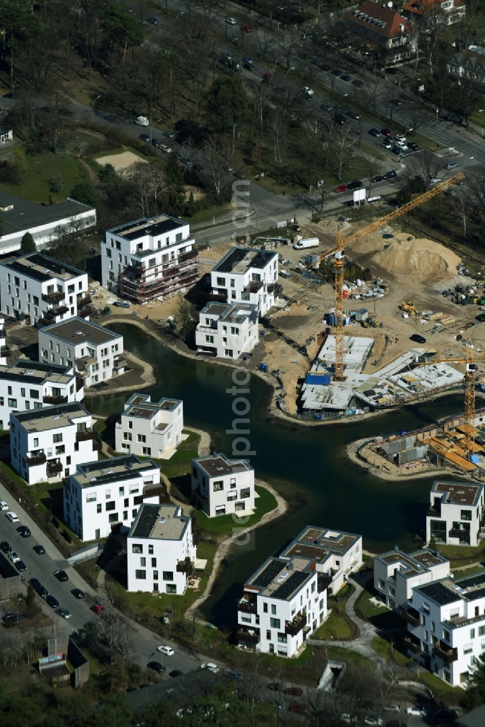 Berlin from the bird's eye view: Building construction residential complex Five morning Dahlem Urban Village of STOFANEL group in Berlin