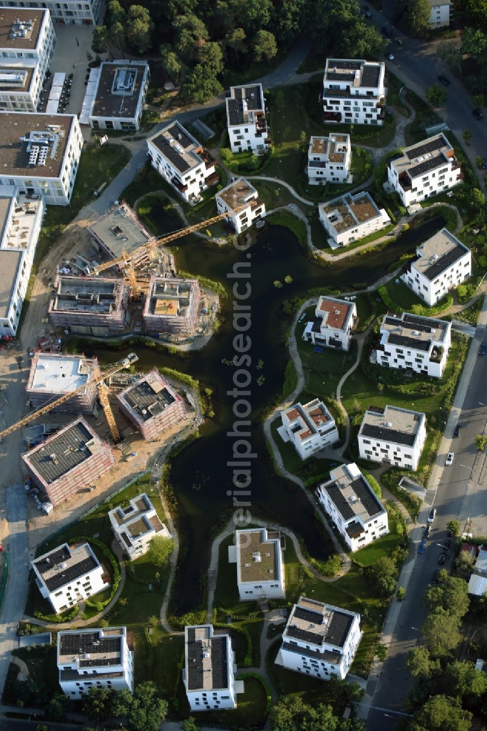 Aerial photograph Berlin - Building construction residential complex Five morning Dahlem Urban Village of STOFANEL group in Berlin