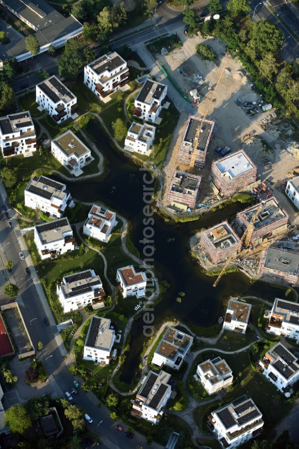 Berlin from the bird's eye view: Building construction residential complex Five morning Dahlem Urban Village of STOFANEL group in Berlin