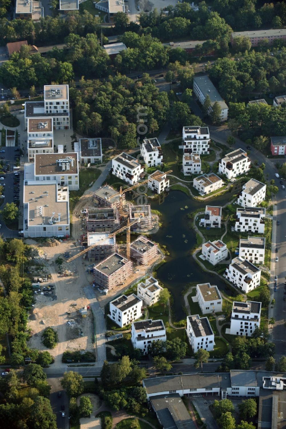 Aerial photograph Berlin - Building construction residential complex Five morning Dahlem Urban Village of STOFANEL group in Berlin