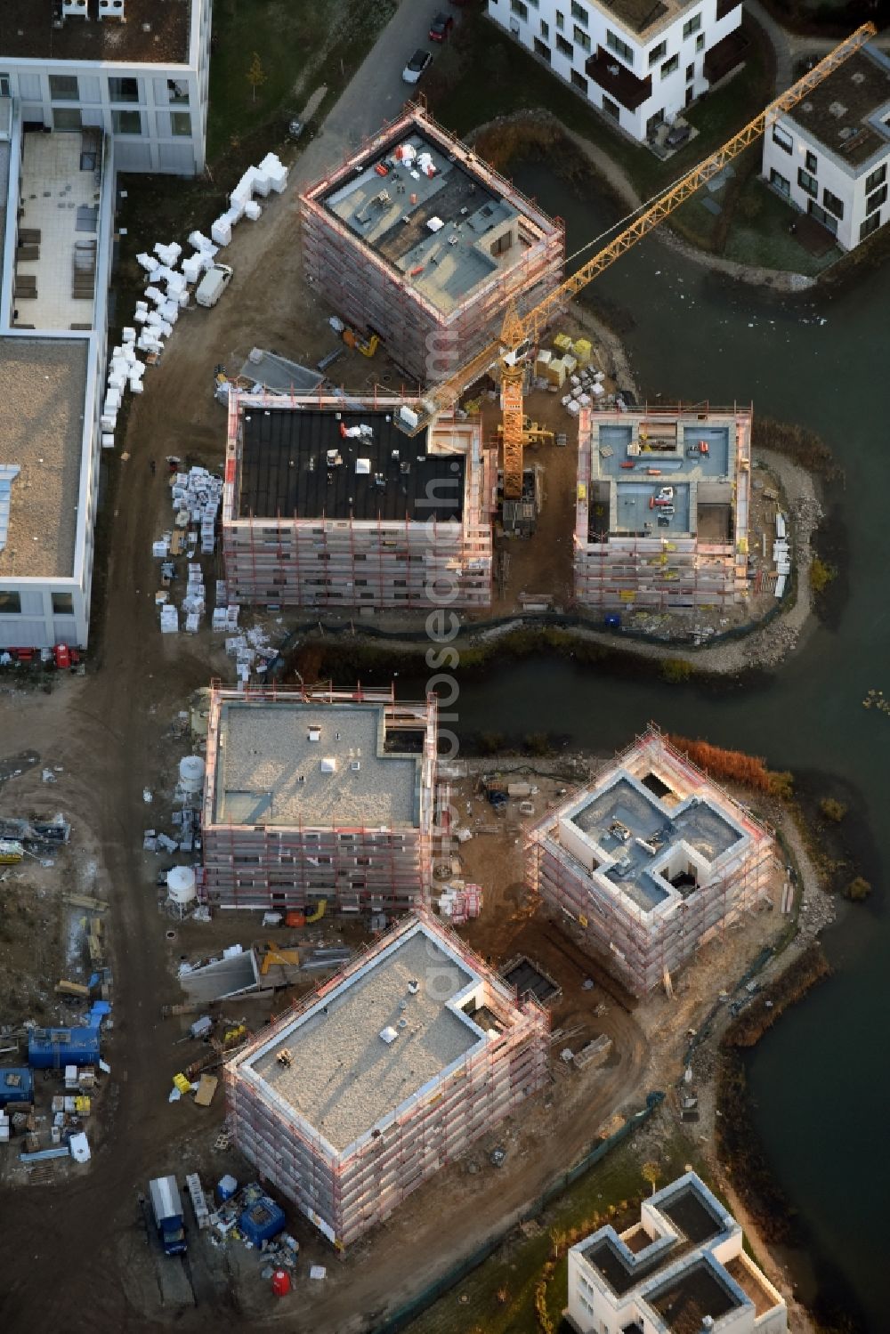 Berlin from the bird's eye view: Building construction residential complex Five morning Dahlem Urban Village of STOFANEL group in Berlin