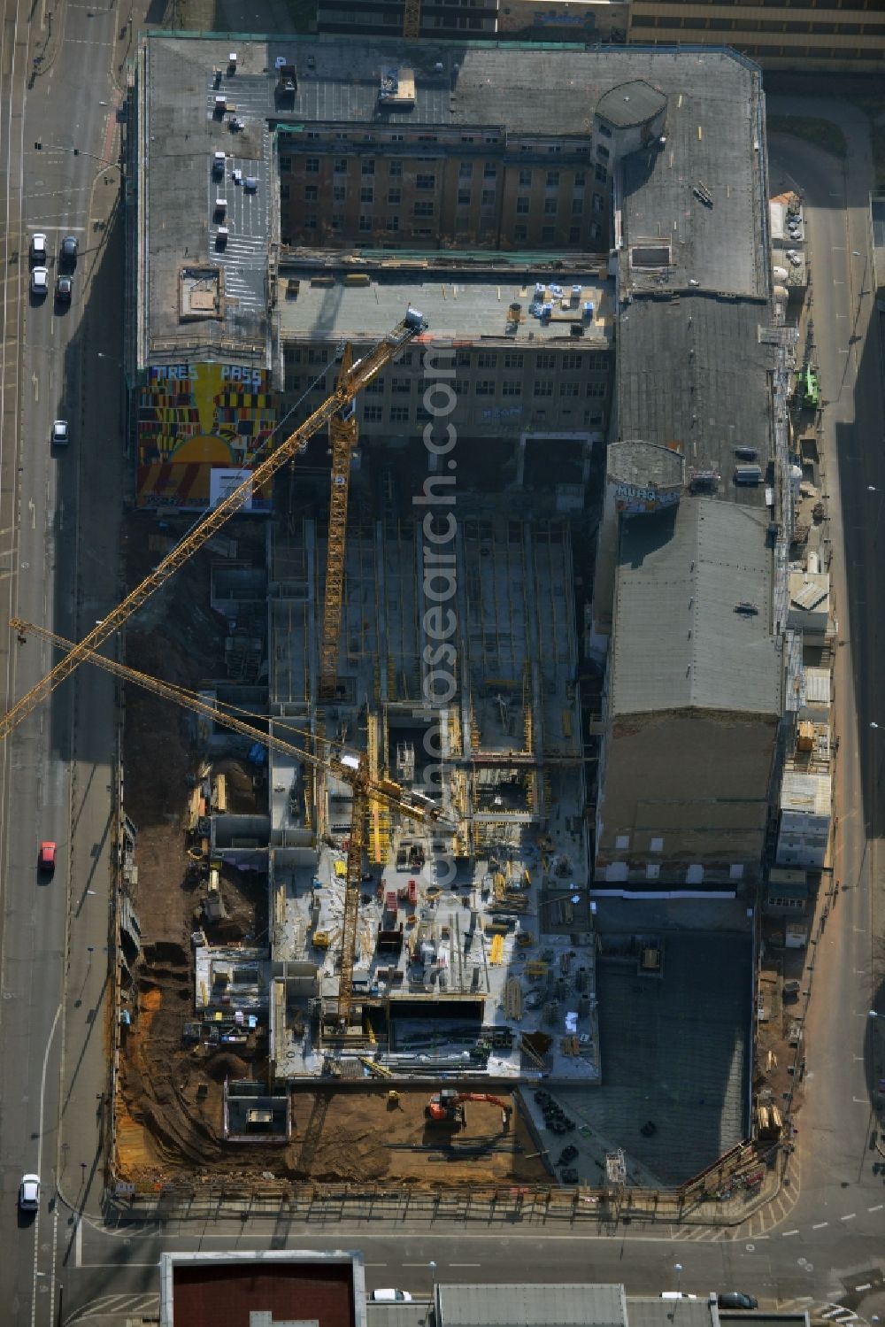 Leipzig from the bird's eye view: View of the new construction project LKG Carre in Leipzig in the state of Saxony