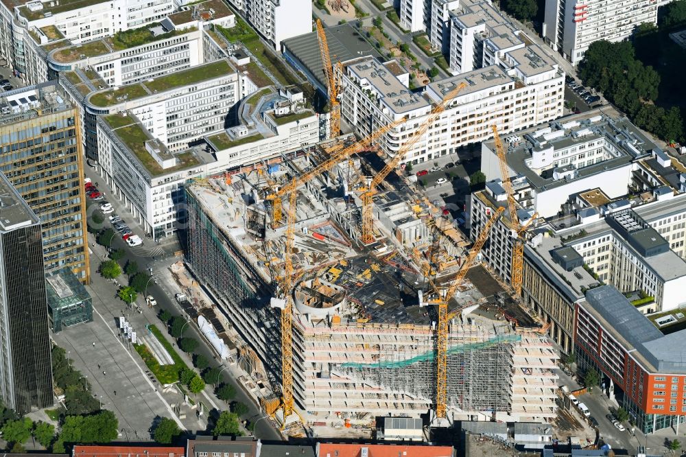 Aerial image Berlin - Construction site with pile foundation work for the foundation plate of the new building Axel Springer Campus - OMA to Krausenstrasse - Schuetzenstrasse in Berlin