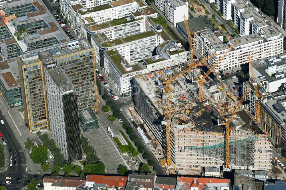 Aerial photograph Berlin - Construction site with pile foundation work for the foundation plate of the new building Axel Springer Campus - OMA to Krausenstrasse - Schuetzenstrasse in Berlin