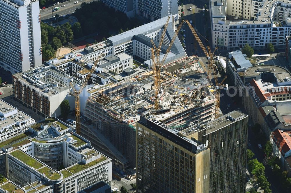 Berlin from the bird's eye view: Construction site with pile foundation work for the foundation plate of the new building Axel Springer Campus - OMA to Krausenstrasse - Schuetzenstrasse in Berlin