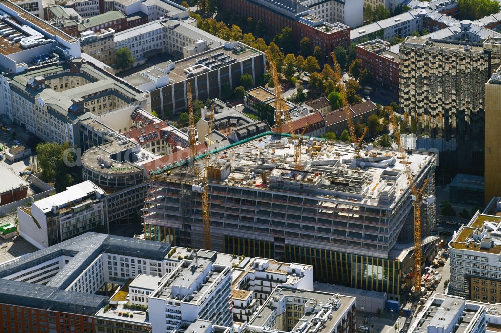 Berlin from the bird's eye view: Construction site with pile foundation work for the foundation plate of the new building Axel Springer Campus - OMA to Krausenstrasse - Schuetzenstrasse in Berlin