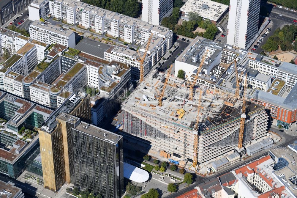 Aerial image Berlin - Construction site with pile foundation work for the foundation plate of the new building Axel Springer Campus - OMA to Krausenstrasse - Schuetzenstrasse in Berlin