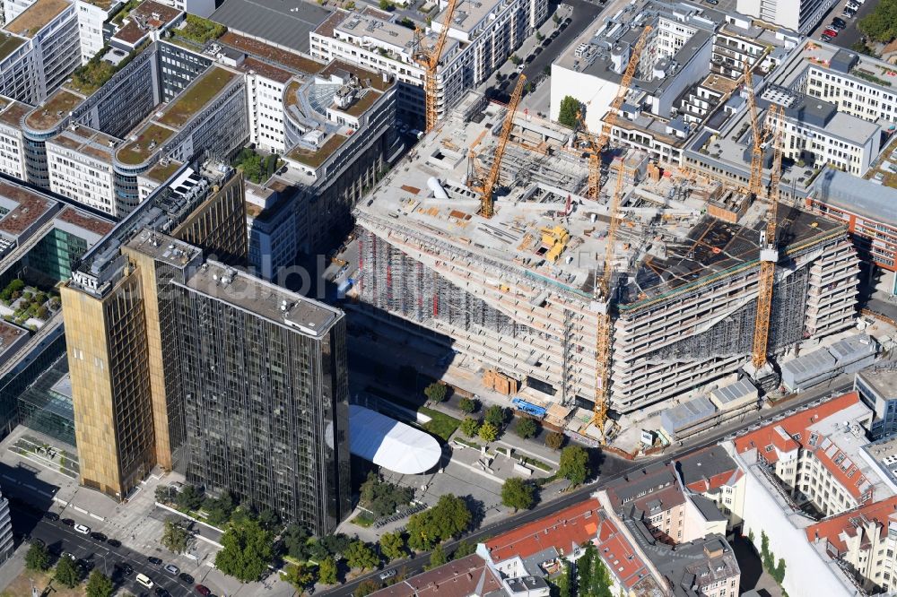 Aerial photograph Berlin - Construction site with pile foundation work for the foundation plate of the new building Axel Springer Campus - OMA to Krausenstrasse - Schuetzenstrasse in Berlin