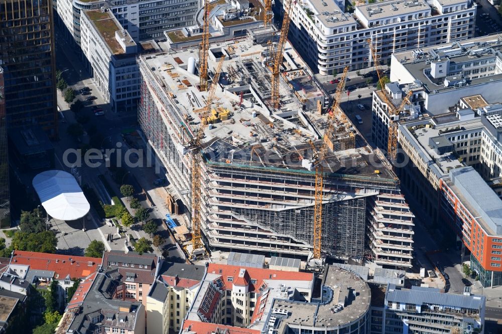 Aerial photograph Berlin - Construction site with pile foundation work for the foundation plate of the new building Axel Springer Campus - OMA to Krausenstrasse - Schuetzenstrasse in Berlin