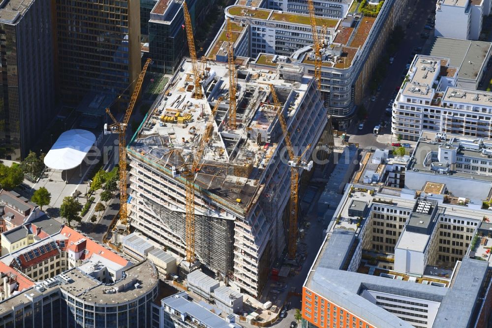 Aerial photograph Berlin - Construction site with pile foundation work for the foundation plate of the new building Axel Springer Campus - OMA to Krausenstrasse - Schuetzenstrasse in Berlin