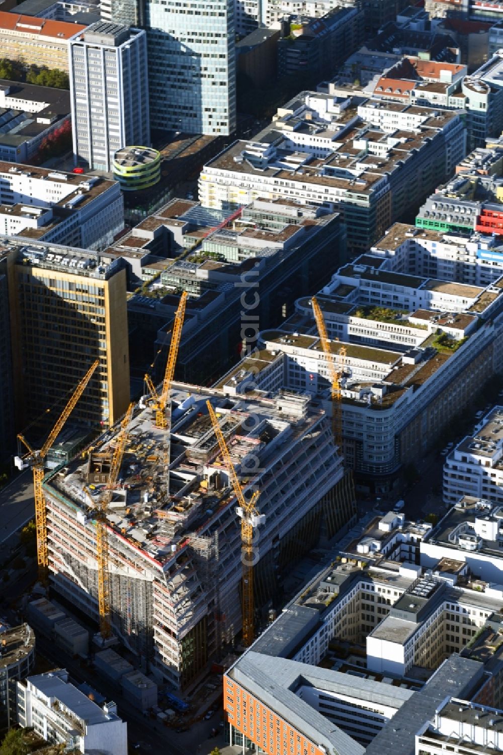 Aerial photograph Berlin - Construction site with pile foundation work for the foundation plate of the new building Axel Springer Campus - OMA to Krausenstrasse - Schuetzenstrasse in Berlin