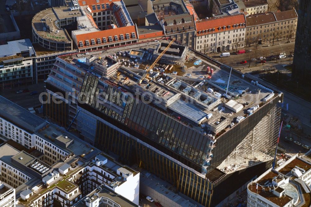 Berlin from above - Construction site with pile foundation work for the foundation plate of the new building Axel Springer Campus - OMA to Krausenstrasse - Schuetzenstrasse in Berlin