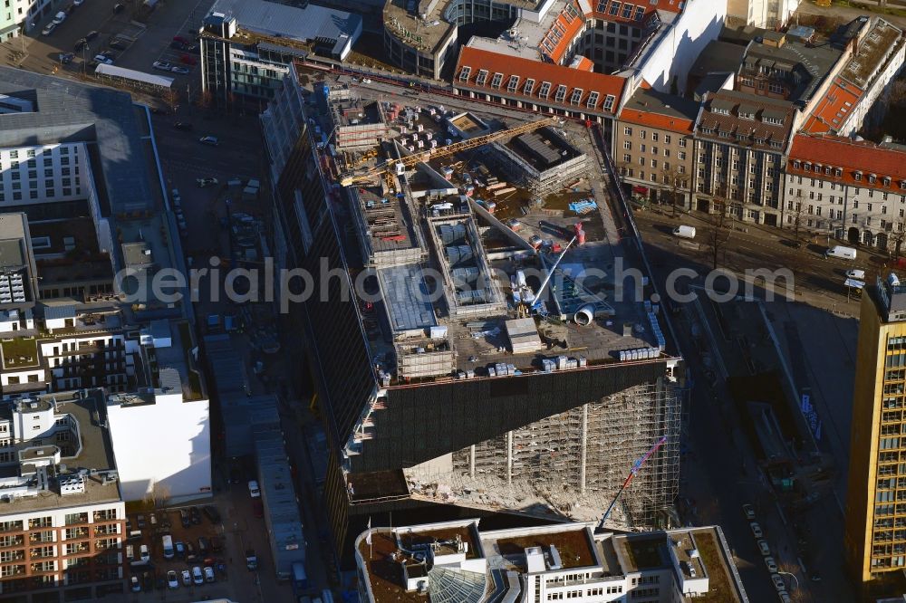 Aerial image Berlin - Construction site with pile foundation work for the foundation plate of the new building Axel Springer Campus - OMA to Krausenstrasse - Schuetzenstrasse in Berlin