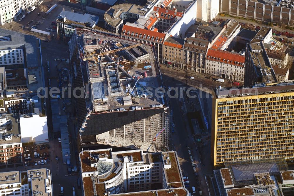 Aerial photograph Berlin - Construction site with pile foundation work for the foundation plate of the new building Axel Springer Campus - OMA to Krausenstrasse - Schuetzenstrasse in Berlin