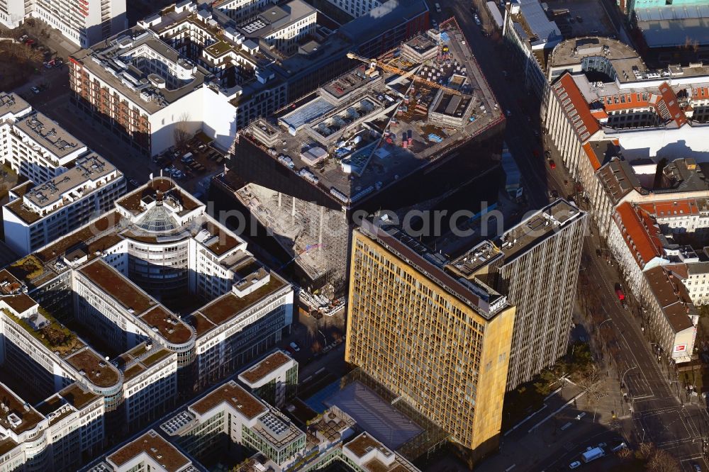 Aerial photograph Berlin - Construction site with pile foundation work for the foundation plate of the new building Axel Springer Campus - OMA to Krausenstrasse - Schuetzenstrasse in Berlin