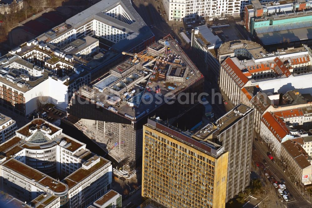 Aerial image Berlin - Construction site with pile foundation work for the foundation plate of the new building Axel Springer Campus - OMA to Krausenstrasse - Schuetzenstrasse in Berlin