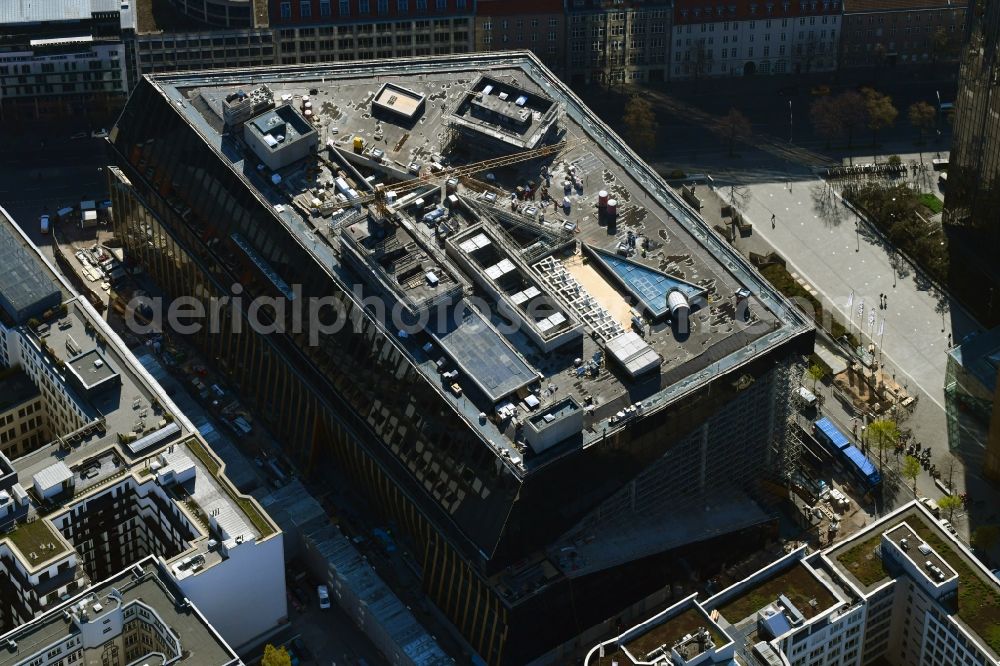 Berlin from above - Construction site with pile foundation work for the foundation plate of the new building Axel Springer Campus - OMA to Krausenstrasse - Schuetzenstrasse in Berlin