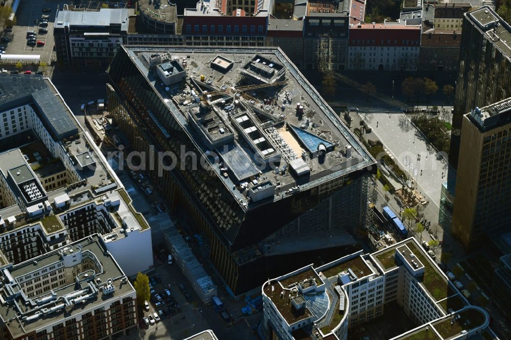 Berlin from the bird's eye view: Construction site with pile foundation work for the foundation plate of the new building Axel Springer Campus - OMA to Krausenstrasse - Schuetzenstrasse in Berlin