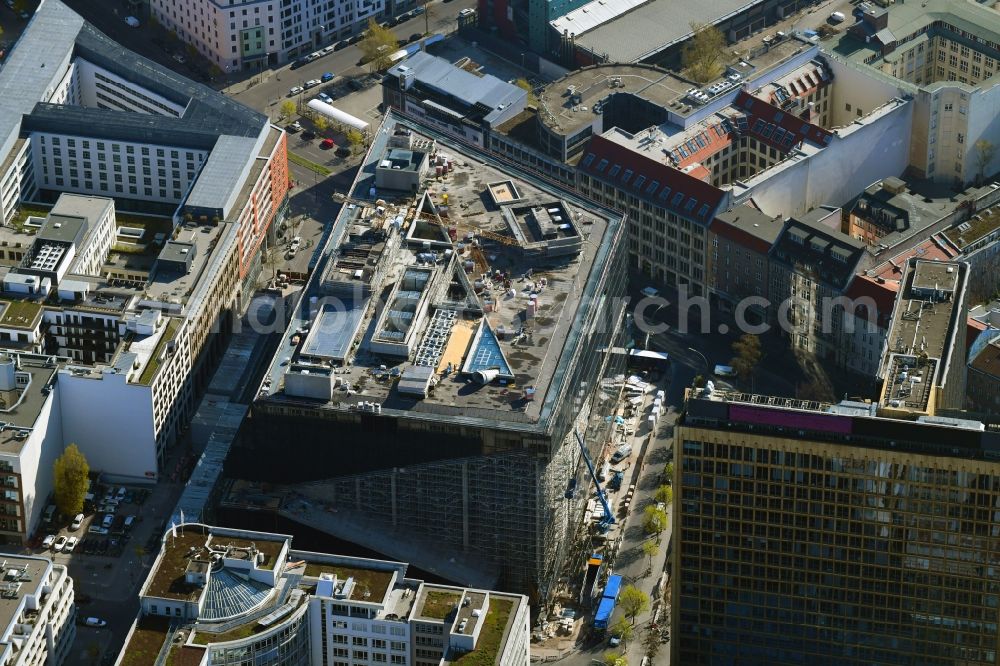 Aerial image Berlin - Construction site with pile foundation work for the foundation plate of the new building Axel Springer Campus - OMA to Krausenstrasse - Schuetzenstrasse in Berlin