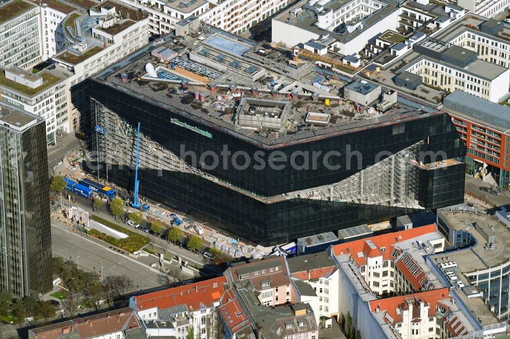 Aerial image Berlin - Construction site with pile foundation work for the foundation plate of the new building Axel Springer Campus - OMA to Krausenstrasse - Schuetzenstrasse in Berlin