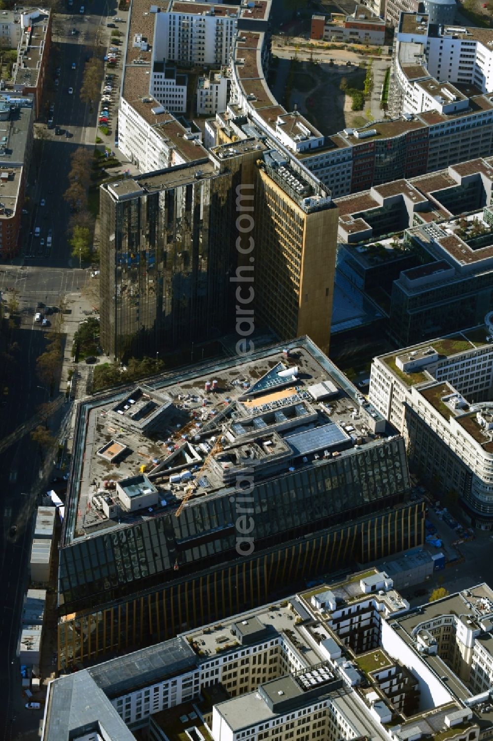 Aerial image Berlin - Construction site with pile foundation work for the foundation plate of the new building Axel Springer Campus - OMA to Krausenstrasse - Schuetzenstrasse in Berlin