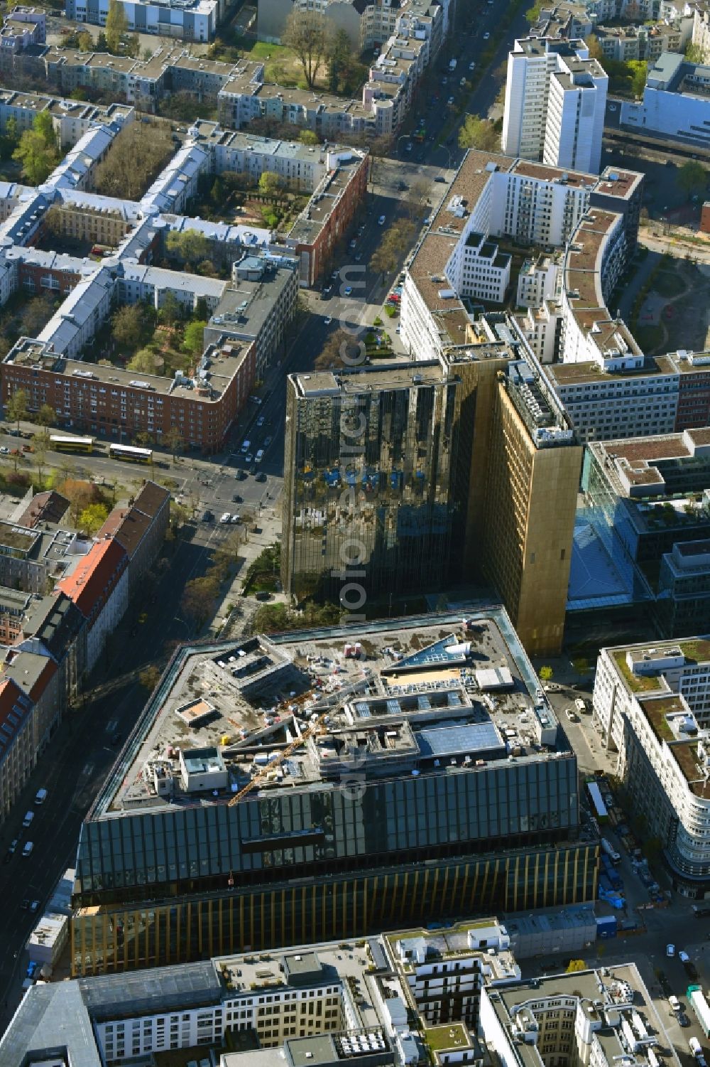 Aerial photograph Berlin - Construction site with pile foundation work for the foundation plate of the new building Axel Springer Campus - OMA to Krausenstrasse - Schuetzenstrasse in Berlin