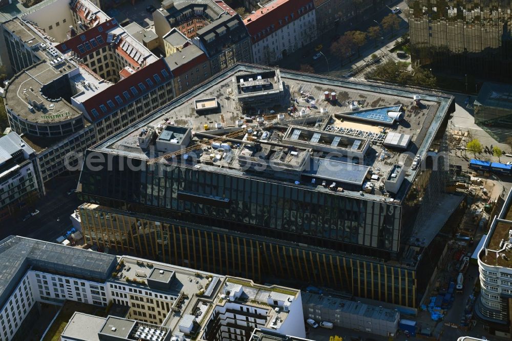 Berlin from above - Construction site with pile foundation work for the foundation plate of the new building Axel Springer Campus - OMA to Krausenstrasse - Schuetzenstrasse in Berlin