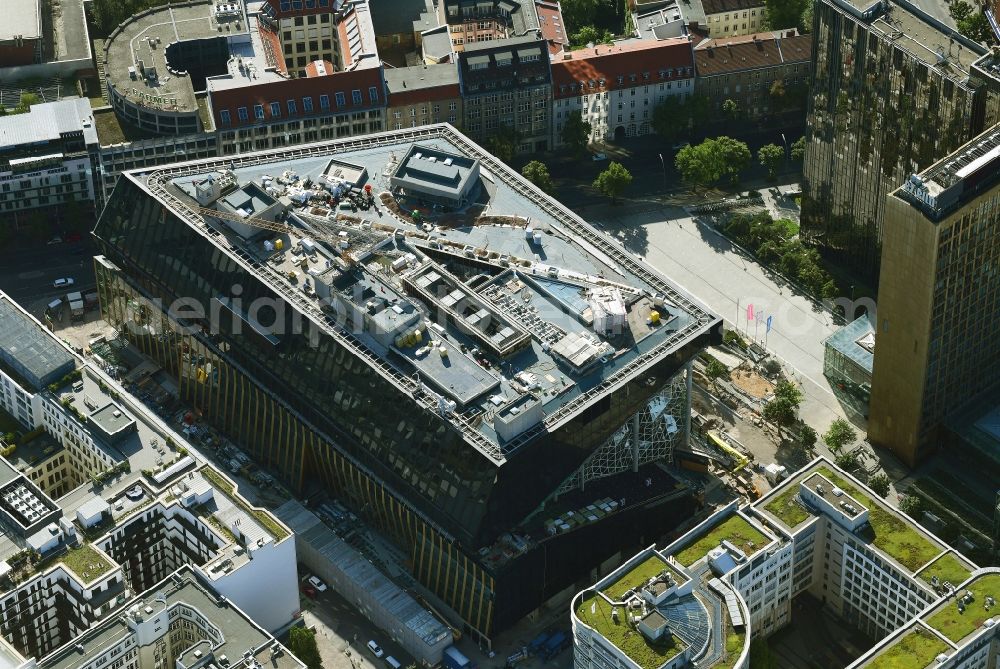 Berlin from the bird's eye view: Construction site with pile foundation work for the foundation plate of the new building Axel Springer Campus - OMA to Krausenstrasse - Schuetzenstrasse in Berlin