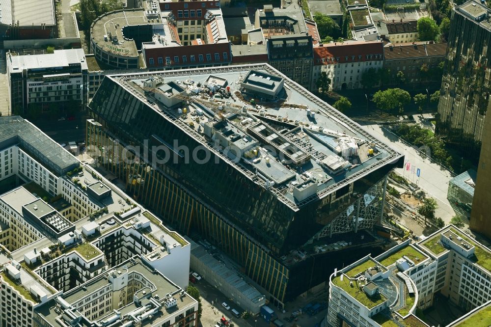 Berlin from above - Construction site with pile foundation work for the foundation plate of the new building Axel Springer Campus - OMA to Krausenstrasse - Schuetzenstrasse in Berlin