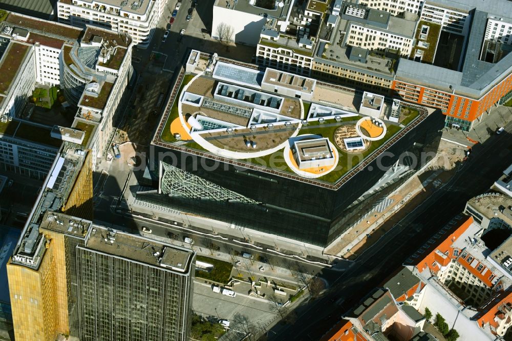 Berlin from above - Construction site with pile foundation work for the foundation plate of the new building Axel Springer Campus - OMA to Krausenstrasse - Schuetzenstrasse in Berlin