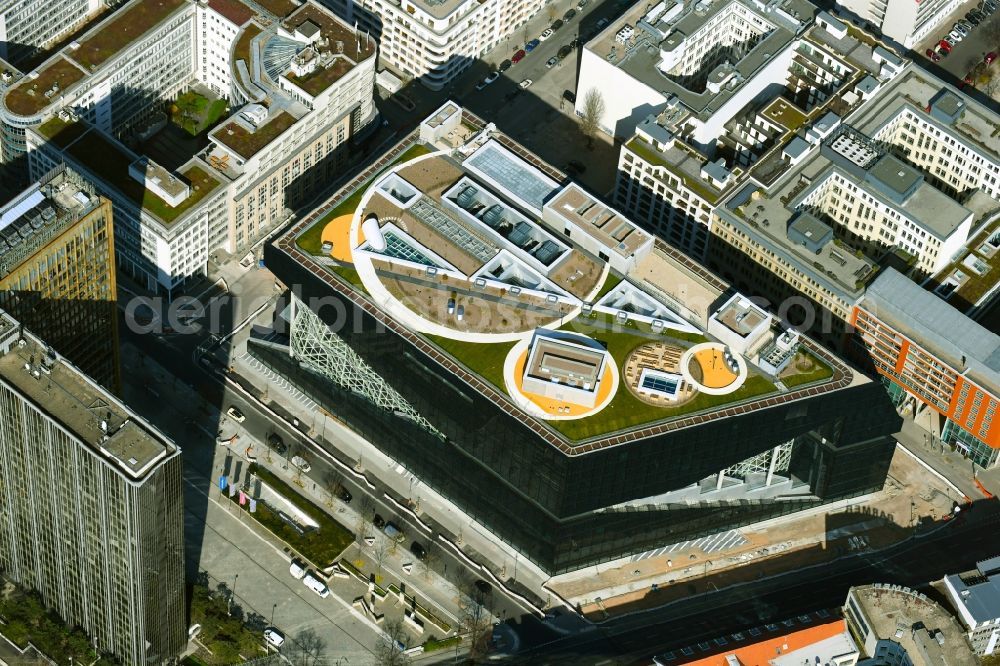 Aerial image Berlin - Construction site with pile foundation work for the foundation plate of the new building Axel Springer Campus - OMA to Krausenstrasse - Schuetzenstrasse in Berlin