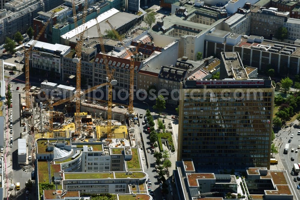 Aerial photograph Berlin - Construction site with pile foundation work for the foundation plate of the new building Axel Springer Campus - OMA to Krausenstrasse - Schuetzenstrasse in Berlin