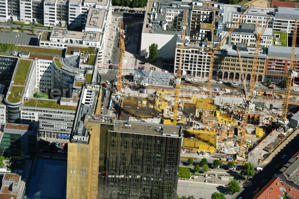 Aerial photograph Berlin - Construction site with pile foundation work for the foundation plate of the new building Axel Springer Campus - OMA to Krausenstrasse - Schuetzenstrasse in Berlin