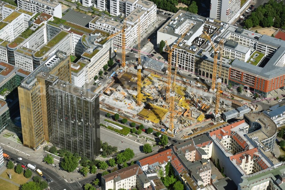 Aerial photograph Berlin - Construction site with pile foundation work for the foundation plate of the new building Axel Springer Campus - OMA to Krausenstrasse - Schuetzenstrasse in Berlin